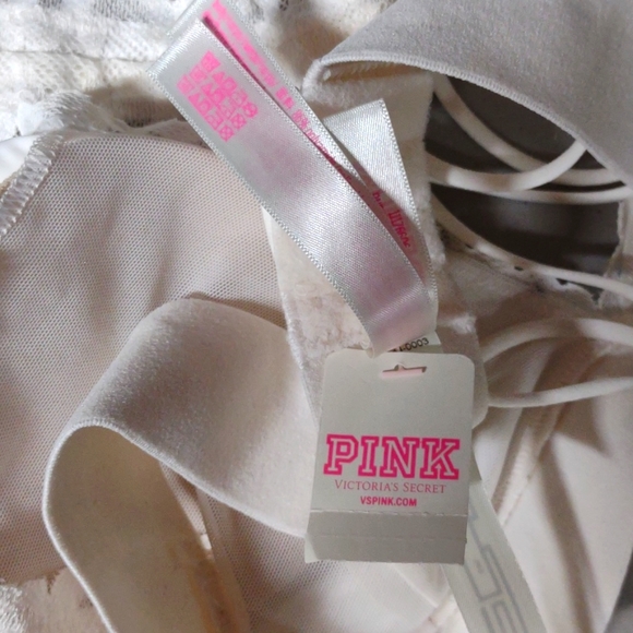 New Victoria's Secret Pink Medium white lace caged back bralette - Picture 10 of 11